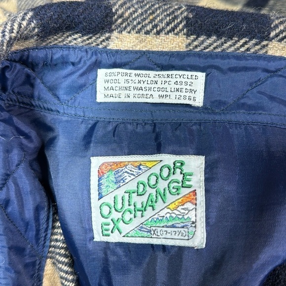 Vintage Outdoor Exchange Wool Navy Blue Tan Long Sleeve Button Up Shirt Size XL - Picture 7 of 7